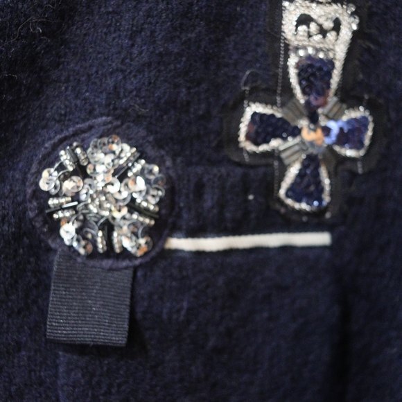 Cynthia Cynthia Steffe Black Cardigan Pocket Beaded Sweater Wool Blend LG - Picture 3 of 14